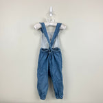 Load image into Gallery viewer, Mini Boden Chambray Ruffle Heart Dungarees 12-18 Months
