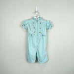 Load image into Gallery viewer, Vintage Green Blue Ruffle Jumpsuit 3-6 Months
