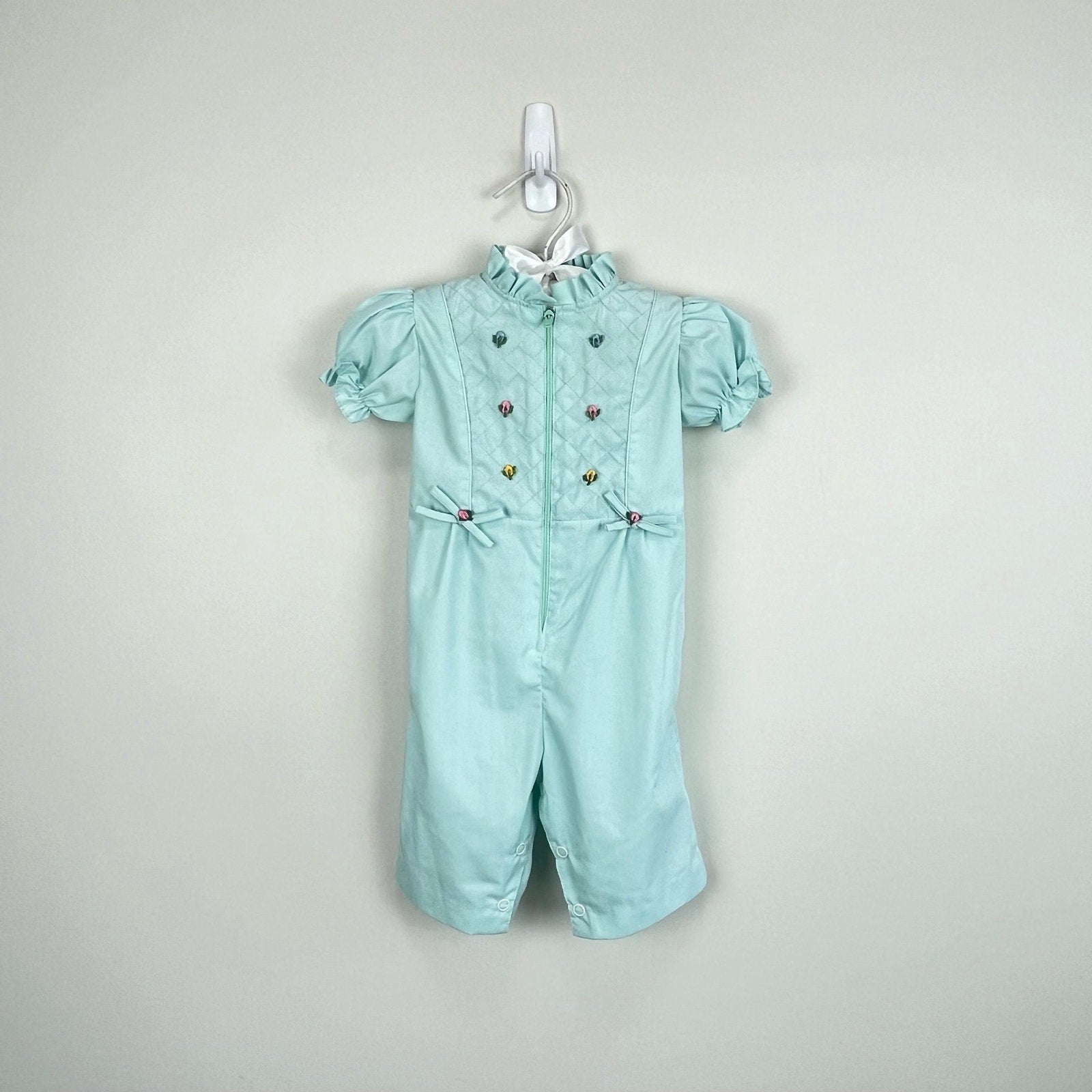 Vintage Green Blue Ruffle Jumpsuit 3-6 Months