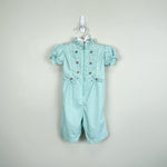 Load image into Gallery viewer, Vintage Green Blue Ruffle Jumpsuit 3-6 Months
