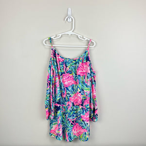 Lilly Pulitzer Girls Candice Romper Multi Flamenco Beach L 8-10