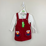 Load image into Gallery viewer, Sesame Street Elmo Red Corduroy Jumper Dress Set w/ Bow 18 Months NWT
