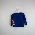 Load image into Gallery viewer, Mini Boden Fire Truck Applique T-Shirt Beacon Blue Fire Engine 6-12 Months
