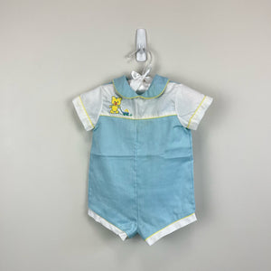 Vintage Blue Teddy Bear Romper 3-6 Months