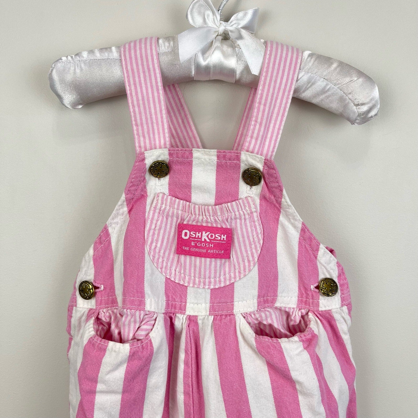 Vintage OshKosh B'gosh Pink Striped Overalls 18 Months USA