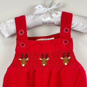 Mini Boden Nostalgic Reindeer Smocked Cord Dungaree 6-12 Months