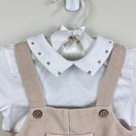 Load image into Gallery viewer, Mayoral Beige &amp; White Jersey Dungaree Romper Outfit 4-6 Months
