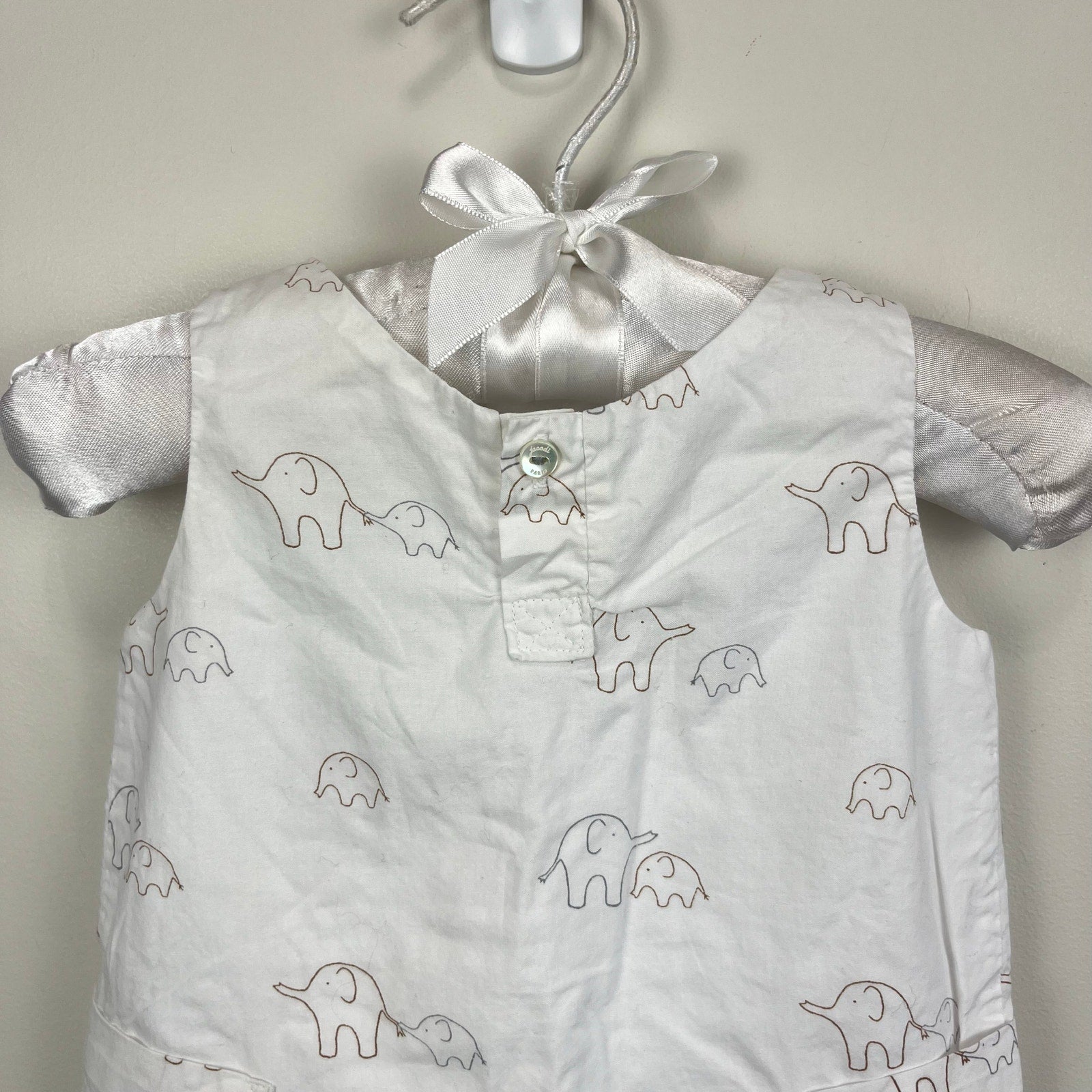 Jacadi Paris White Elephant Shortall Romper 3 Months