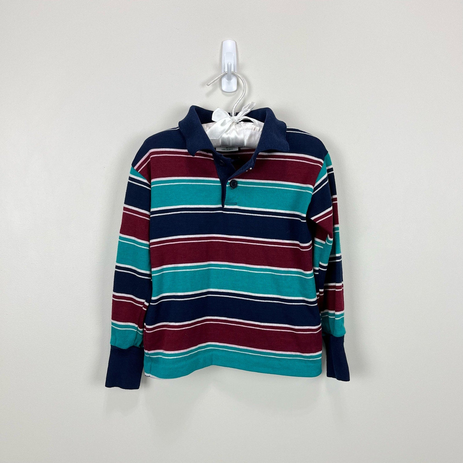 Vintage Healthtex Boys Striped Long Sleeve Polo Shirt 7 USA