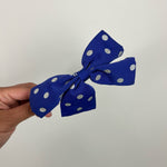 Load image into Gallery viewer, Gymboree Blue Polka Dot Ribbon Hair Bow
