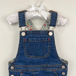 Load image into Gallery viewer, Mini Boden Floral Lined Denim Dungarees 2-3
