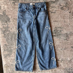 Load image into Gallery viewer, Abercrombie Kids High Rise Ultra Wide Leg Jeans Embroidered Bows 5/6 Long
