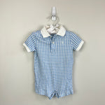Load image into Gallery viewer, Ralph Lauren Gingham Soft Cotton Polo Shortall Romper Blue White 6 Months
