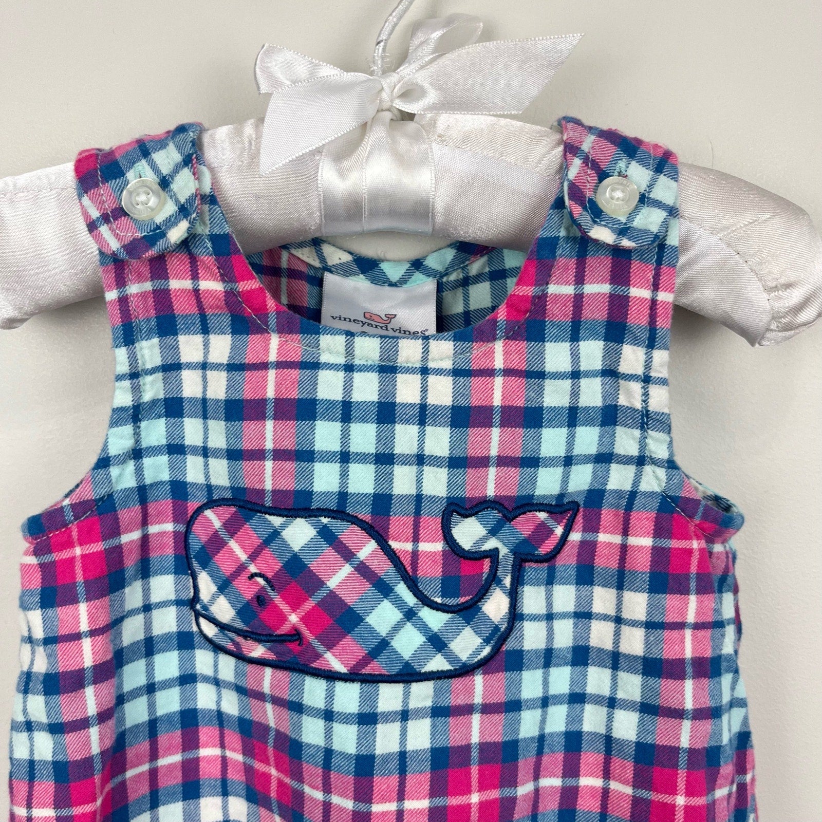 Vineyard Vines Plaid Whale Jon Jon Romper 0-3 Months