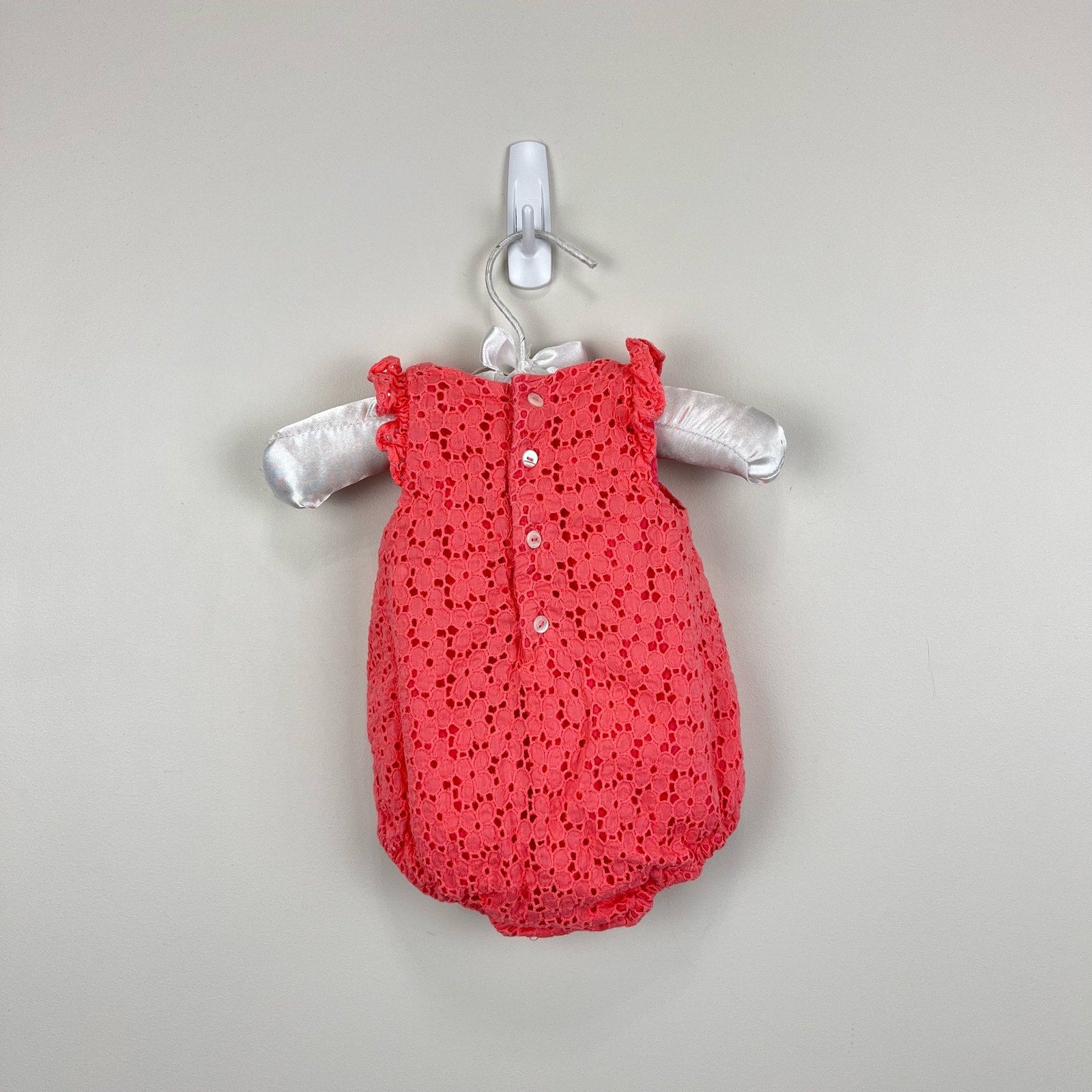 Jacadi Paris Coral Pink Eyelet Romper 1 Month