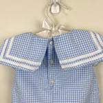 Load image into Gallery viewer, Janie and Jack The Gingham Sailor Baby Romper Blue Rose Gingham 0-3 Months
