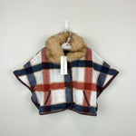 Load image into Gallery viewer, Janie and Jack Plaid Faux Fur Collar Cape 12-18 Months NWT
