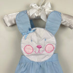 Load image into Gallery viewer, Vintage Blue Bunny Bib Sunsuit Romper Newborn
