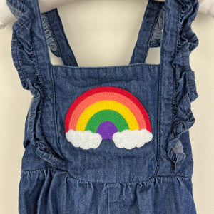 Hanna Andersson Ruffle Rainbow Denim Shortall Romper 80 cm 18-24 Months