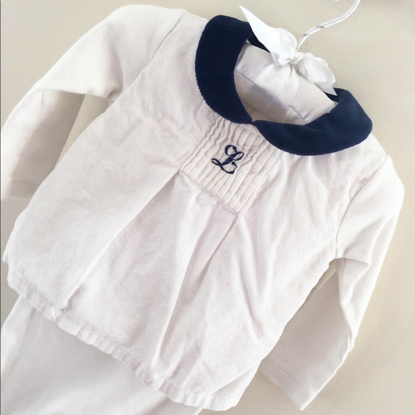 Laranjinha White & Navy Layered Babygrow 12 Months