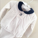 Load image into Gallery viewer, Laranjinha White &amp; Navy Layered Babygrow 12 Months
