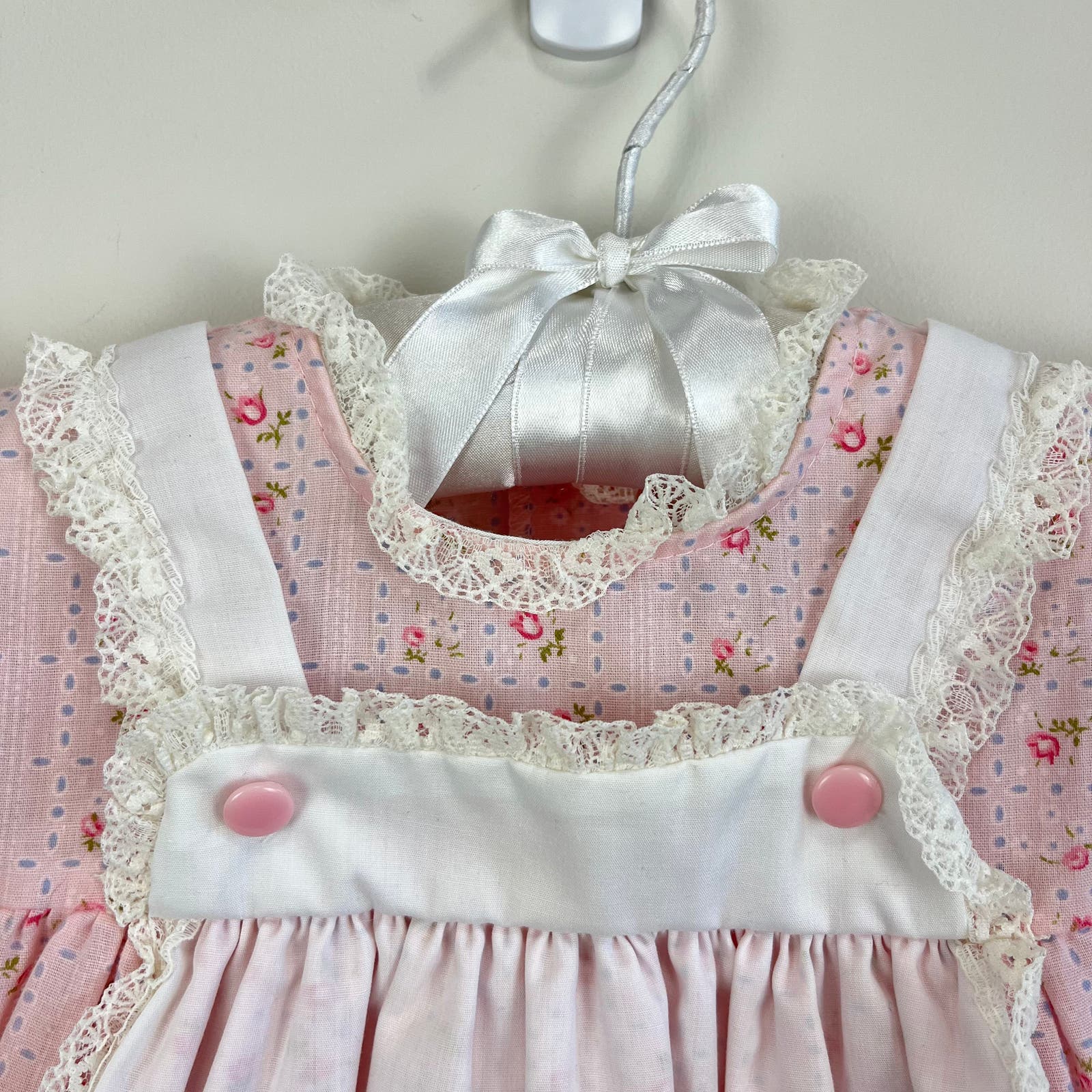 Vintage Girls Pink Floral Pinafore Dress 18 Months