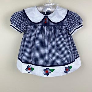 Vintage Petit Ami Navy Blue Gingham Flower Dress 24 Months