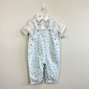 Sarah Louise England White Blue Animal Print Overalls Set 18 Months NWT