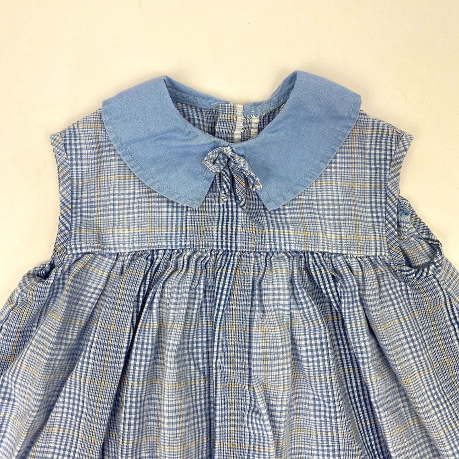 Vintage Girls Sleeveless Blue Plaid Dress