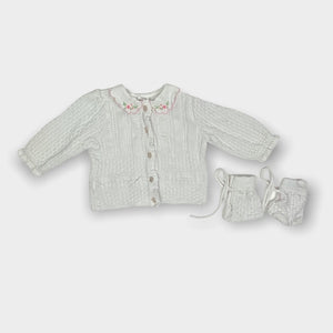 Vintage Girls White Cardigan Sweater 3-6 Months