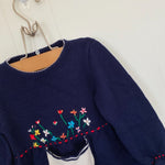 Load image into Gallery viewer, Vintage Toddler Girls Navy Blue Knit Dress with Flowers
