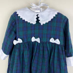 Load image into Gallery viewer, Vintage Daisies &amp; Doodlebugs Navy Green Plaid Bow Dress 2T
