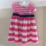Load image into Gallery viewer, Gymboree Pink &amp; White Striped Bow Dress 12-18 Months

