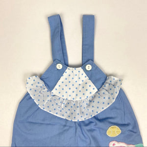 Vintage Blue Polka Dot Ruffle Teddy Bear Overalls