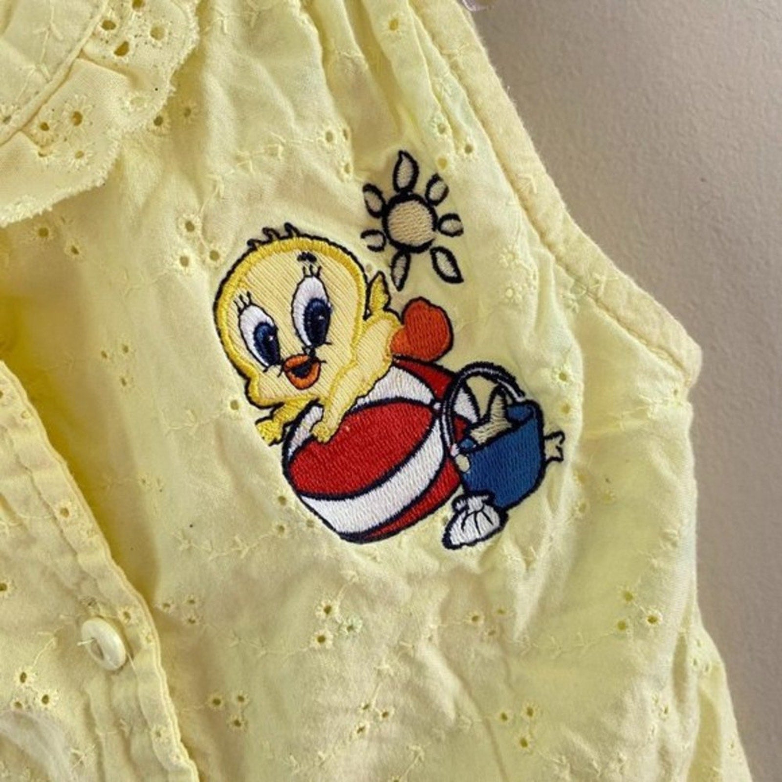 Vintage Looney Tunes Yellow Eyelet Top 3T