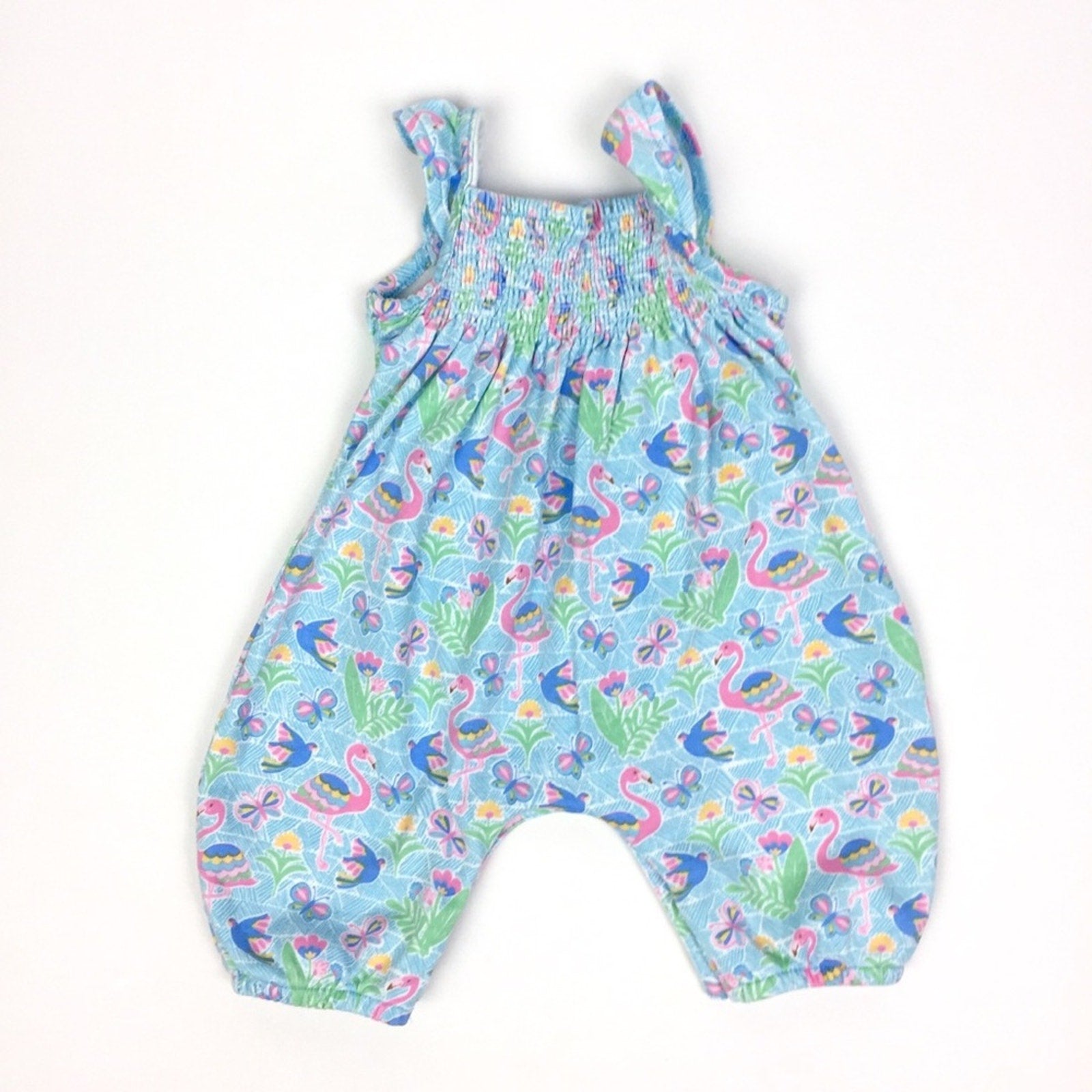 JoJo Maman Bebe Blue Flamingo Jumpsuit 0-3 Months