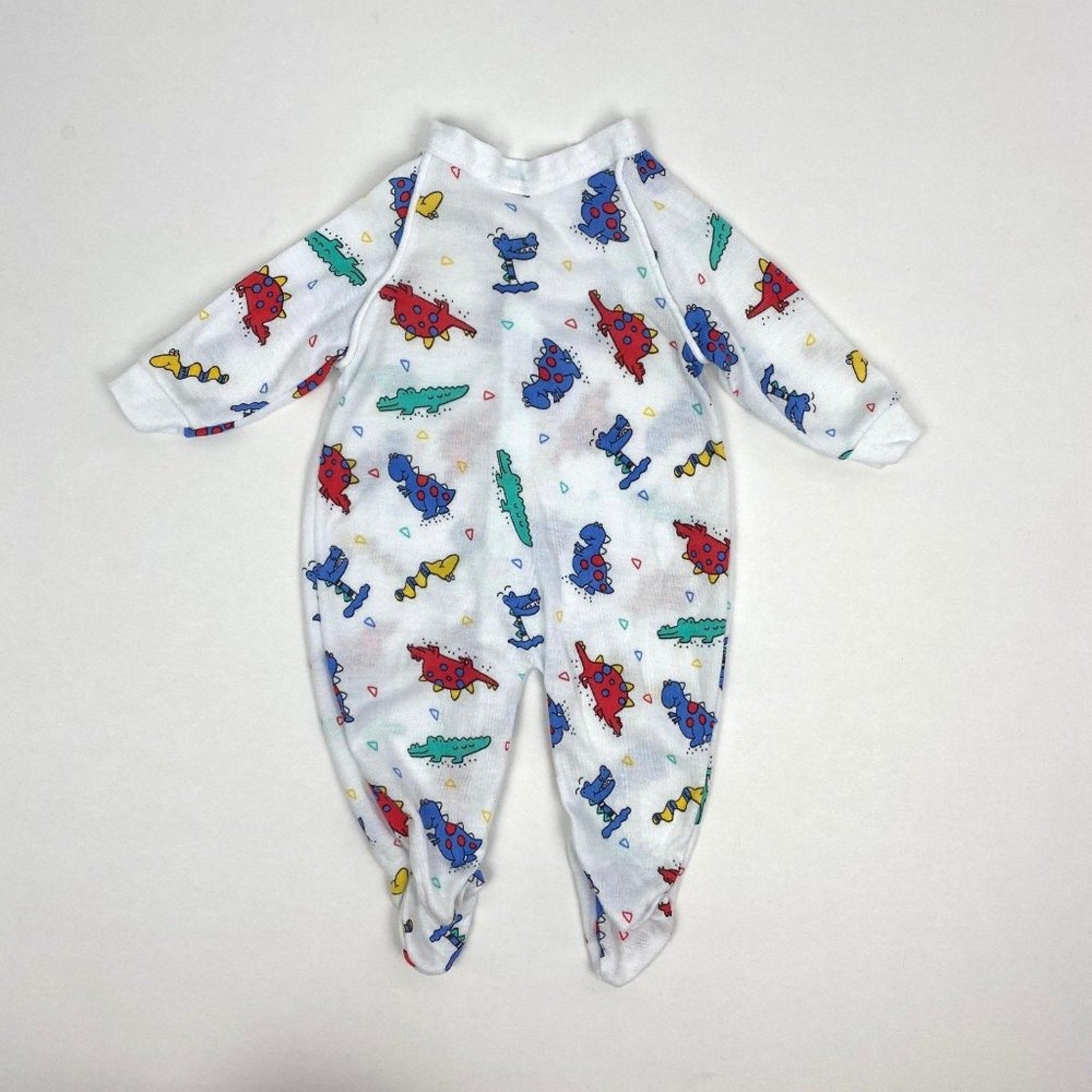 Vintage Teddy Bears Dinosaur Print Bow Footie Baby Girl Small