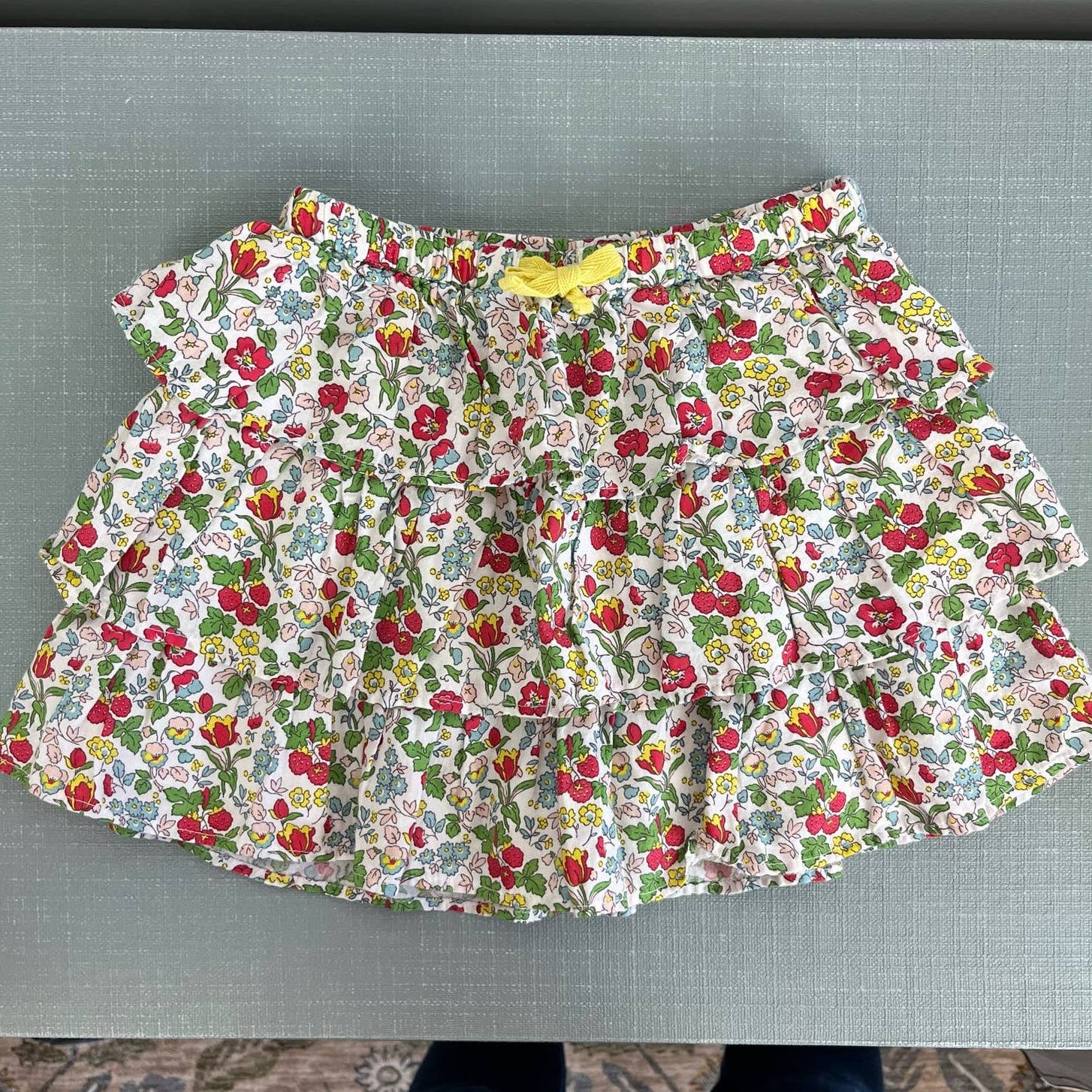 Mini Boden Tiered Ruffle Skirt Ivory Autumn Berry Floral 4T 5T