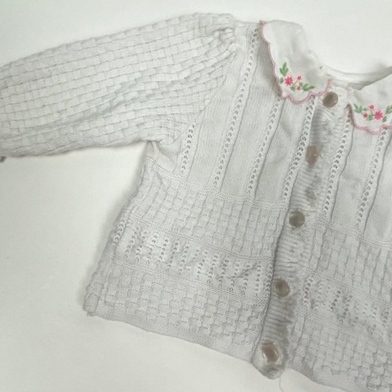 Vintage Girls White Cardigan Sweater 3-6 Months