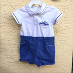 Load image into Gallery viewer, Mayoral Boys Blue &amp; White Shortall Romper 6 Months
