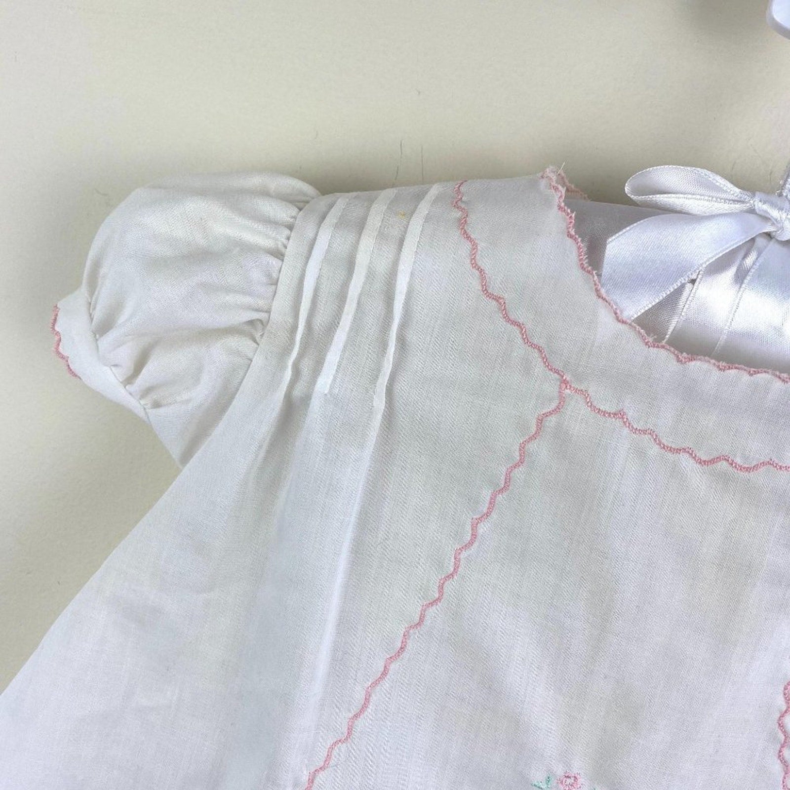 Vintage Sasson Brothers Girls Embroidered White Dress Set