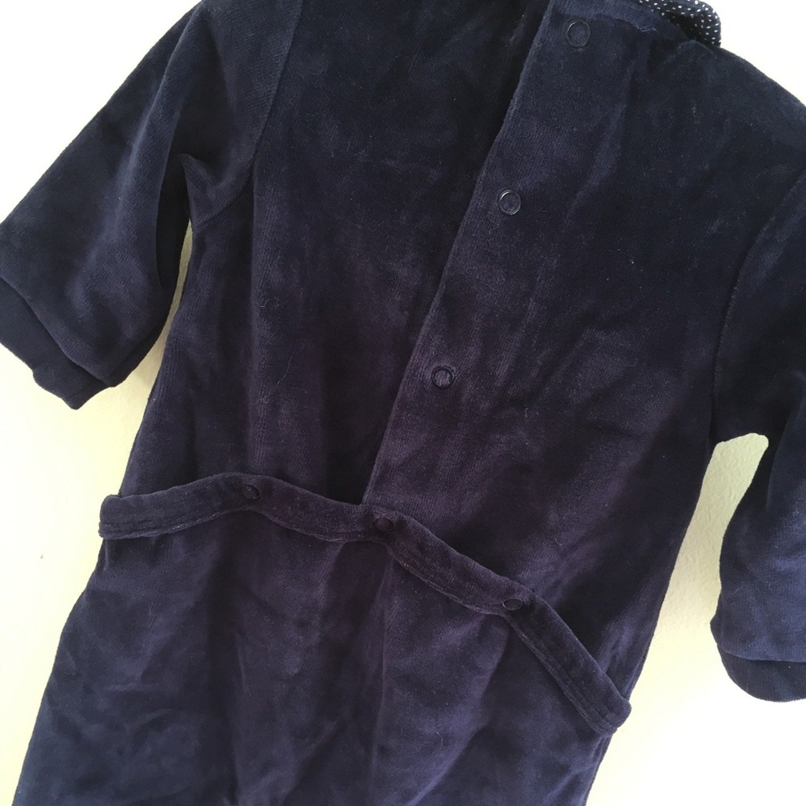 P&P Piccino Piccina Navy Velour Heart Footie 6 Months