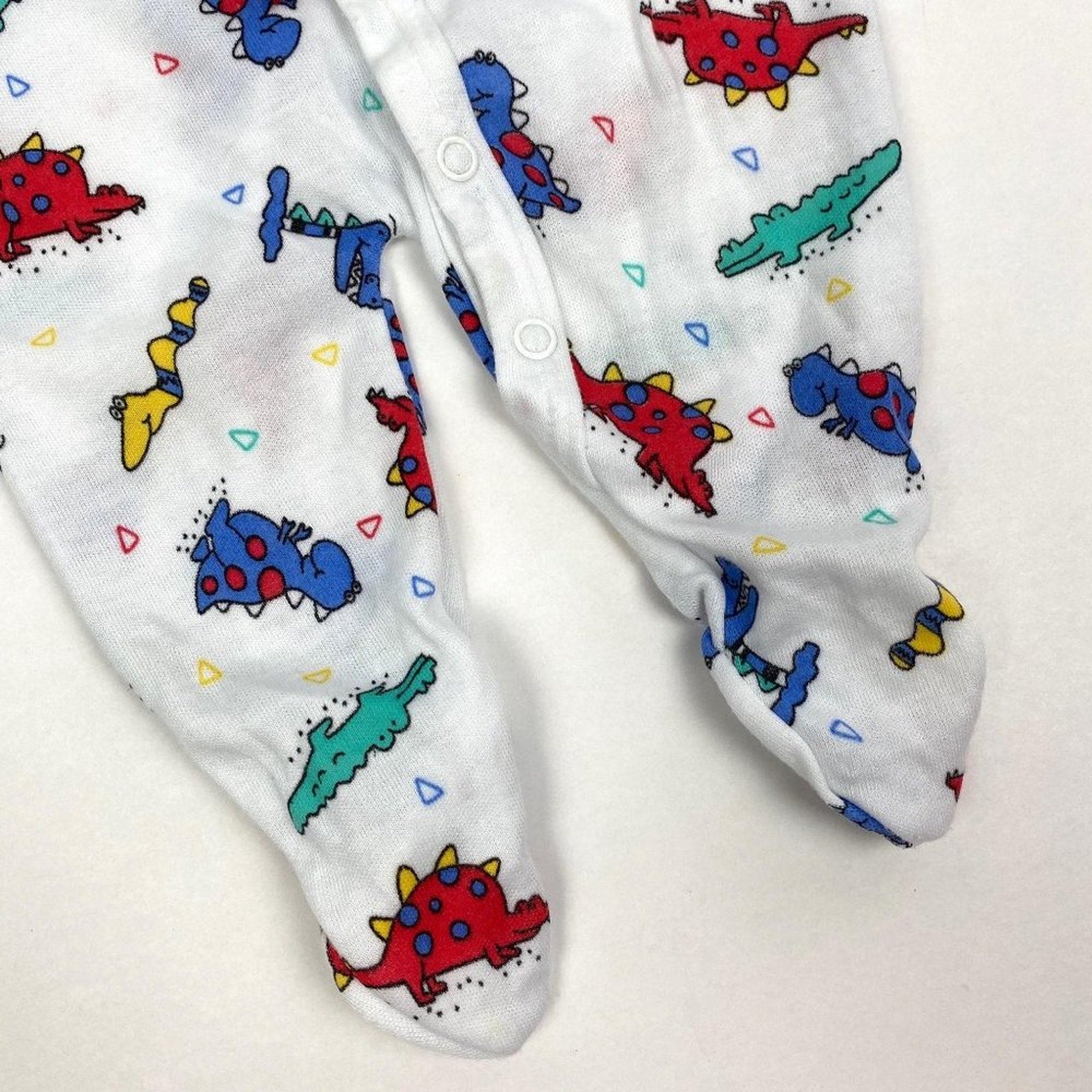 Vintage Teddy Bears Dinosaur Print Bow Footie Baby Girl Small