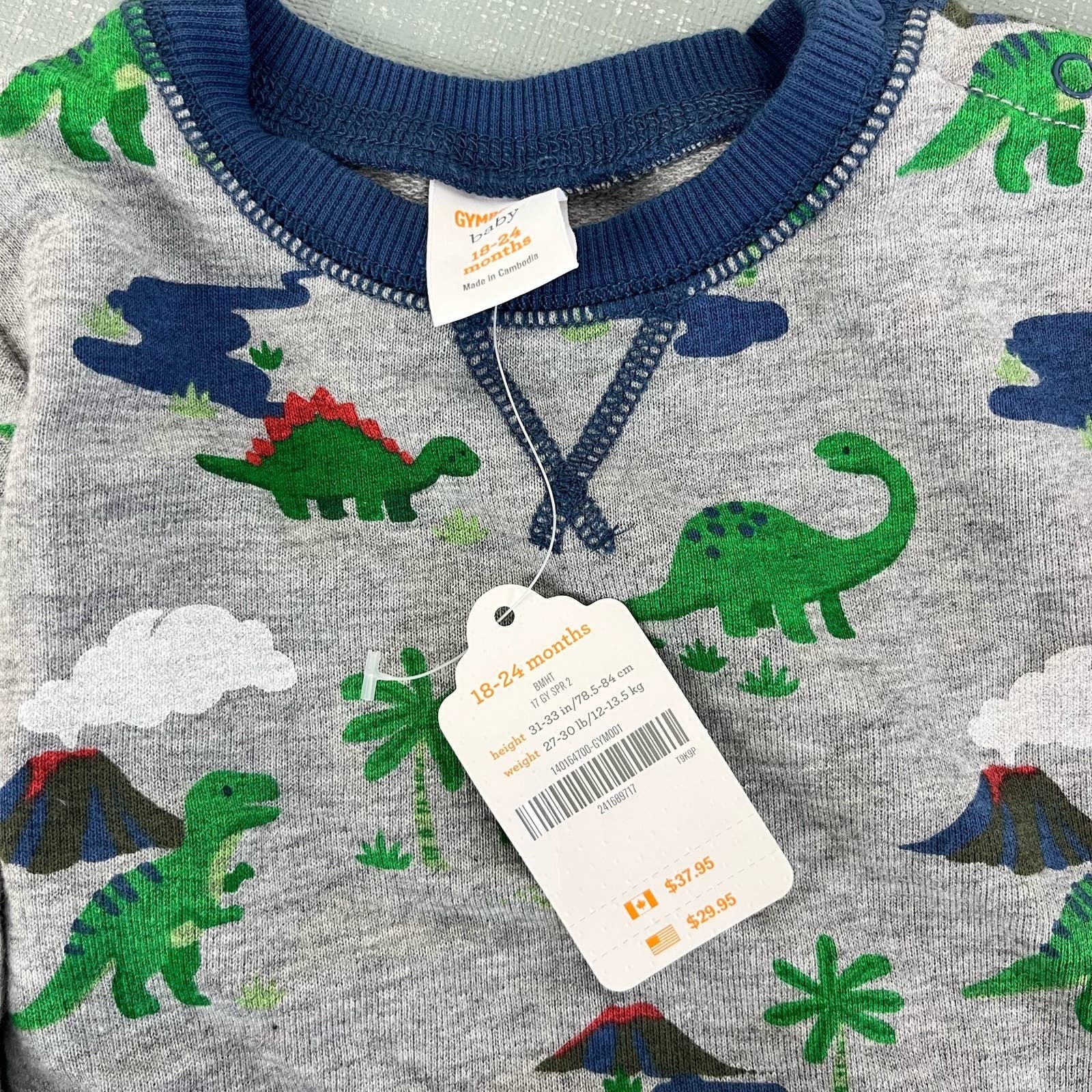 Gymboree Heather Gray Dino Pullover 18-24 Months NWT