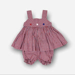 Load image into Gallery viewer, Strasburg Red White Blue Plaid 2 Piece Star Dress Set 12 Months
