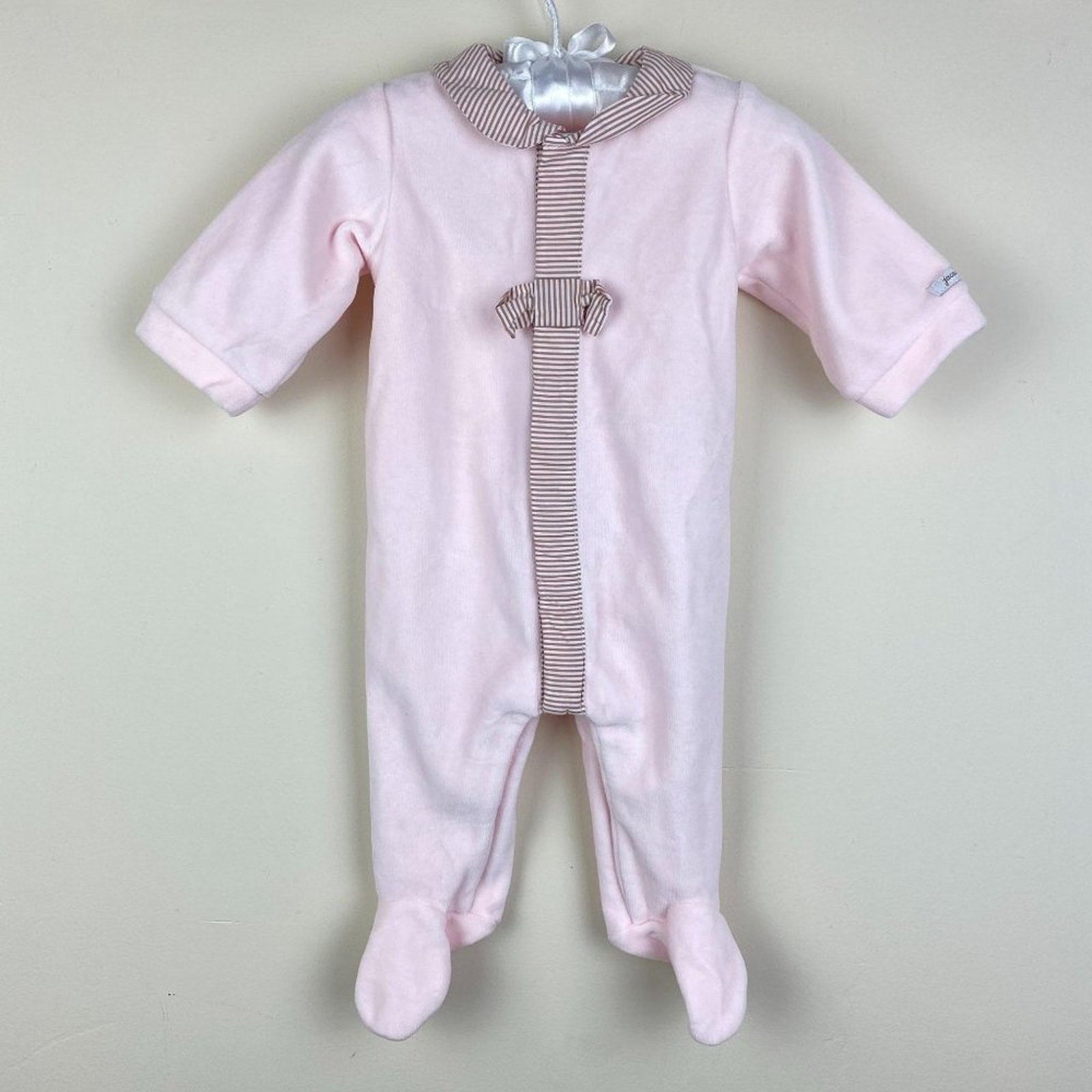 Jacadi Paris Pink Velour Bow Footie 3 Months