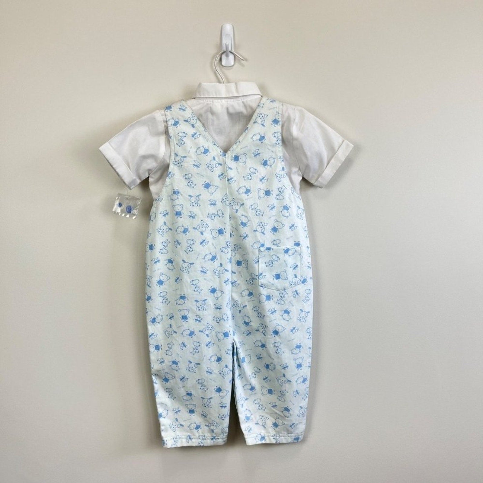 Sarah Louise England White Blue Animal Print Overalls Set 18 Months NWT