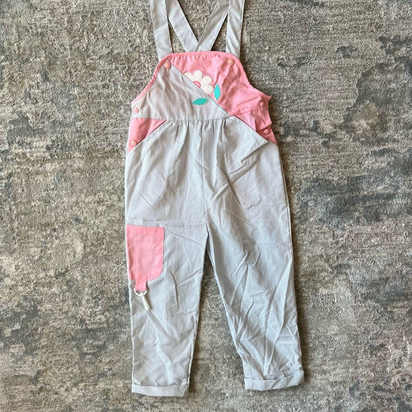 Vintage Pink Gray Flower Overalls 4T