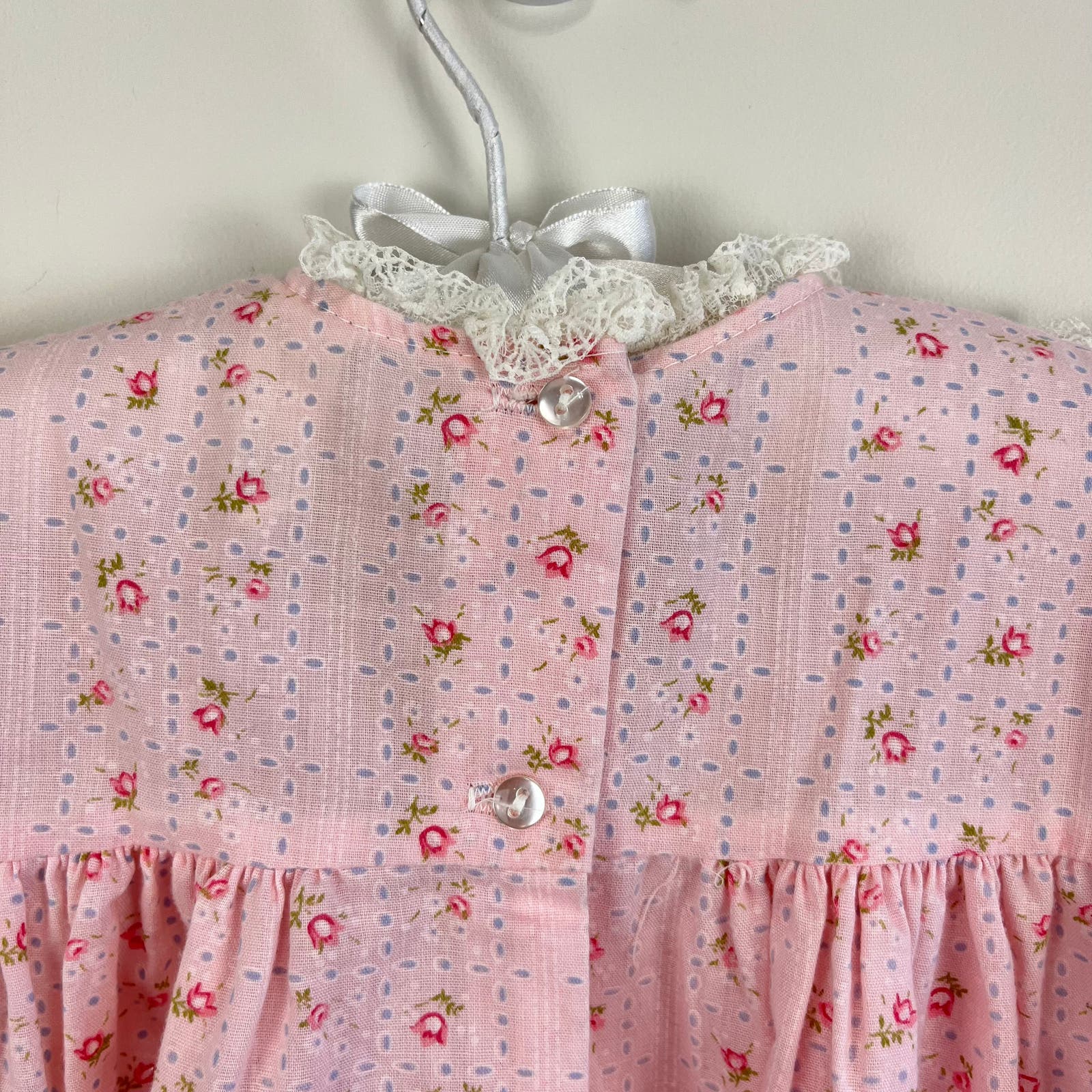 Vintage Girls Pink Floral Pinafore Dress 18 Months