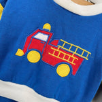 Load image into Gallery viewer, Vintage Doe Spun Blue Fire Truck Sweatsuit 12 Months
